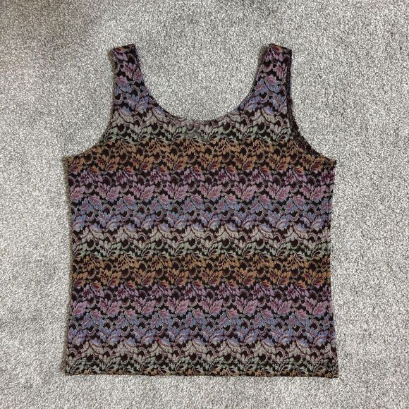 Chicos Design Tank Top Womens Size 2 Purple Blue Sheer Textured Knit Boho - Picture 2 of 8